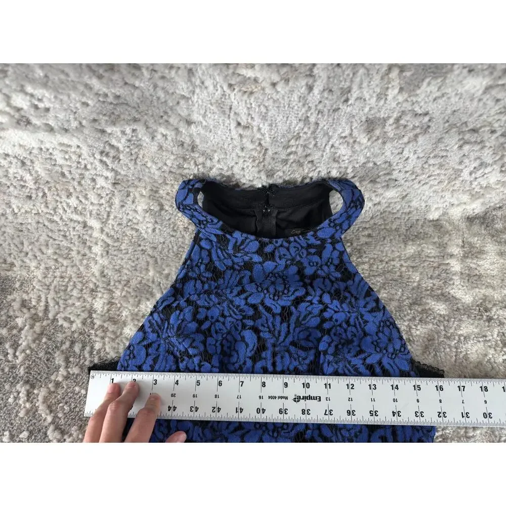 City Triangles Junior Sz 10/11 Floral Lace‎ Sleeveless Flare Mini Dress Blue Zip
